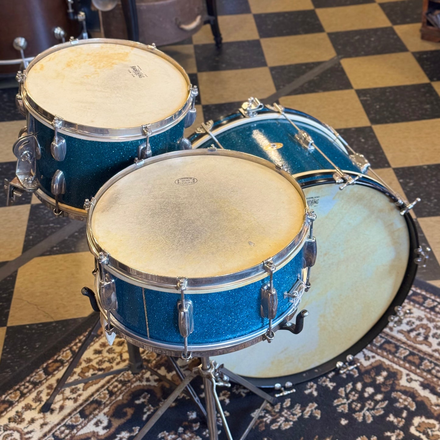 VINTAGE 1950's Slingerland JR Outfit in Blue Sparkle - 12x22, 8x12, 5.5x14