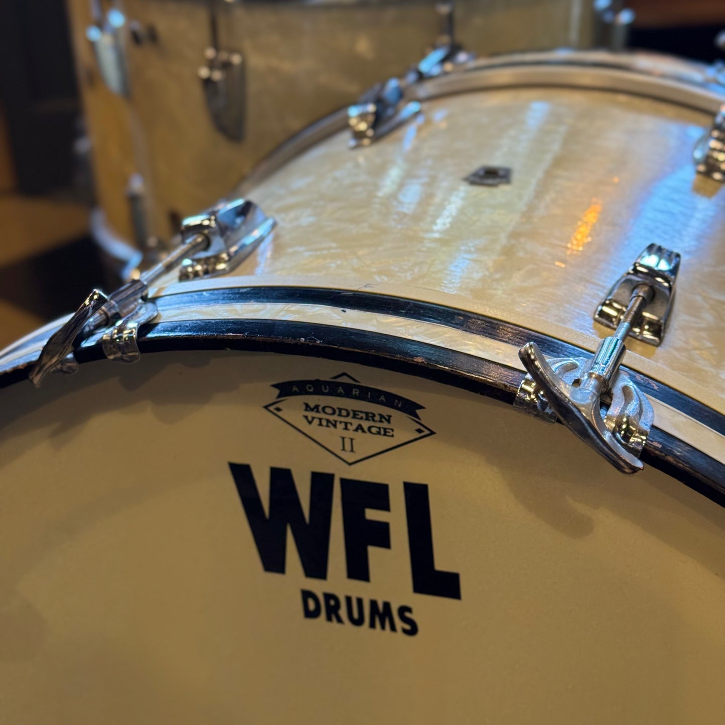 VINTAGE 1950's WFL Drum Set in White Marine Pearl - 14x24, 9x13, 16x16, 16x16, 6.5x14