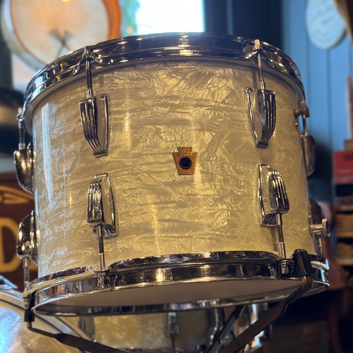 VINTAGE 1950's WFL Drum Set in White Marine Pearl - 14x24, 9x13, 16x16, 16x16, 6.5x14