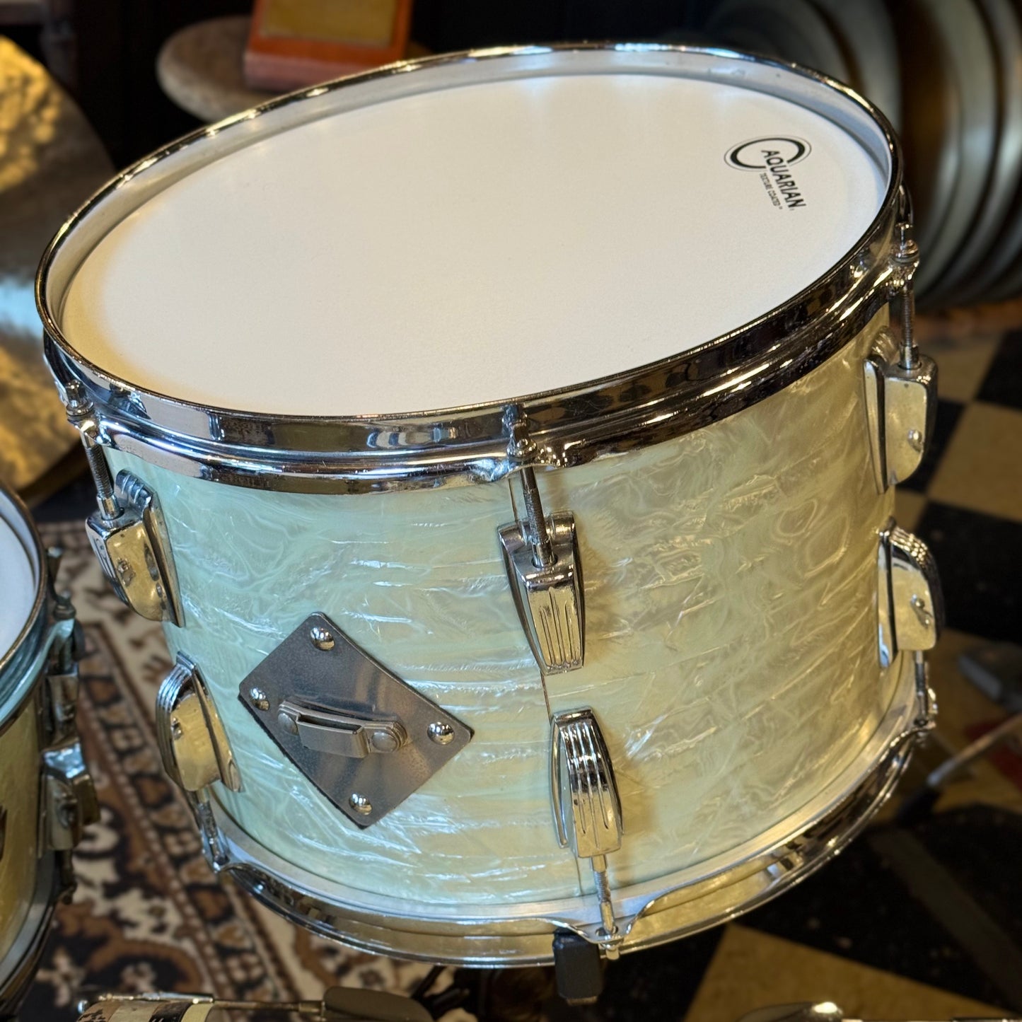VINTAGE 1950's WFL Drum Set in White Marine Pearl - 14x24, 9x13, 16x16, 16x16, 6.5x14