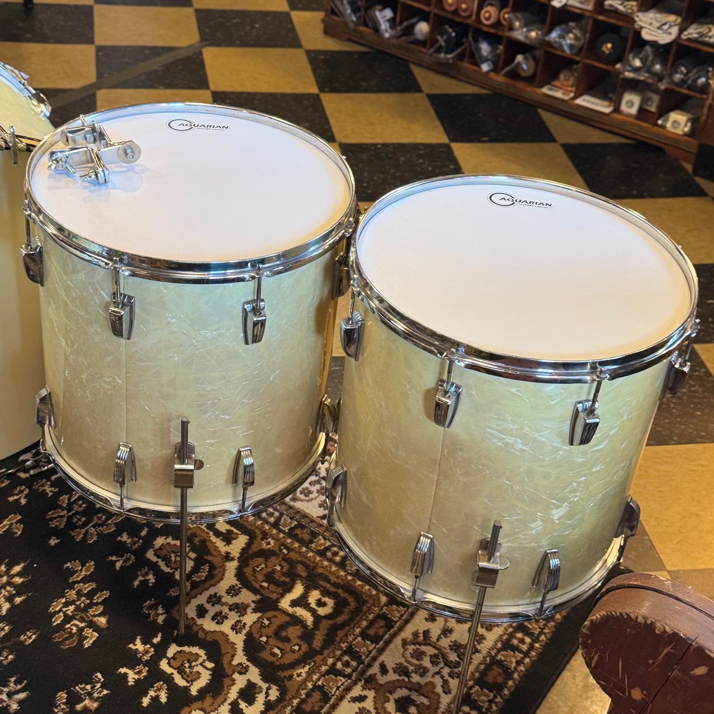 VINTAGE 1950's WFL Drum Set in White Marine Pearl - 14x24, 9x13, 16x16, 16x16, 6.5x14
