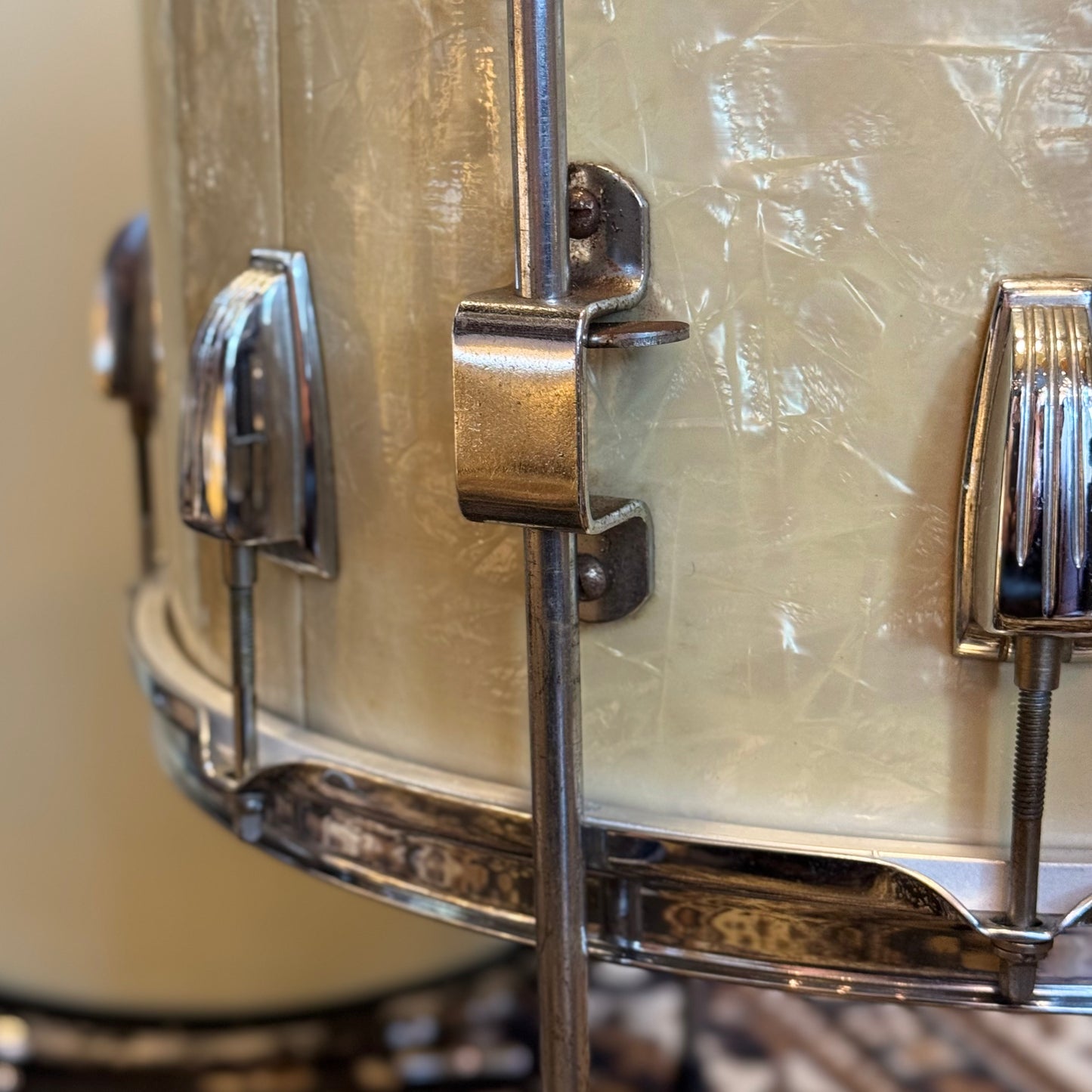 VINTAGE 1950's WFL Drum Set in White Marine Pearl - 14x24, 9x13, 16x16, 16x16, 6.5x14