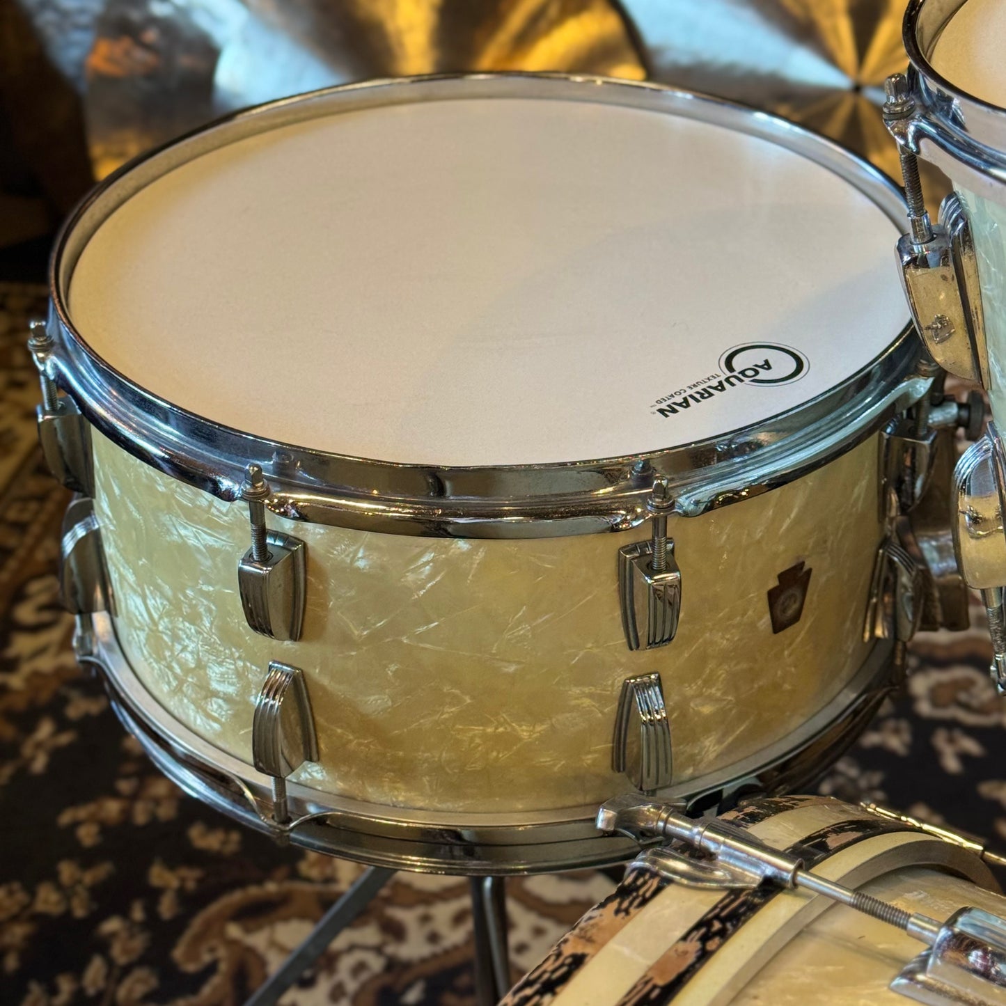 VINTAGE 1950's WFL Drum Set in White Marine Pearl - 14x24, 9x13, 16x16, 16x16, 6.5x14