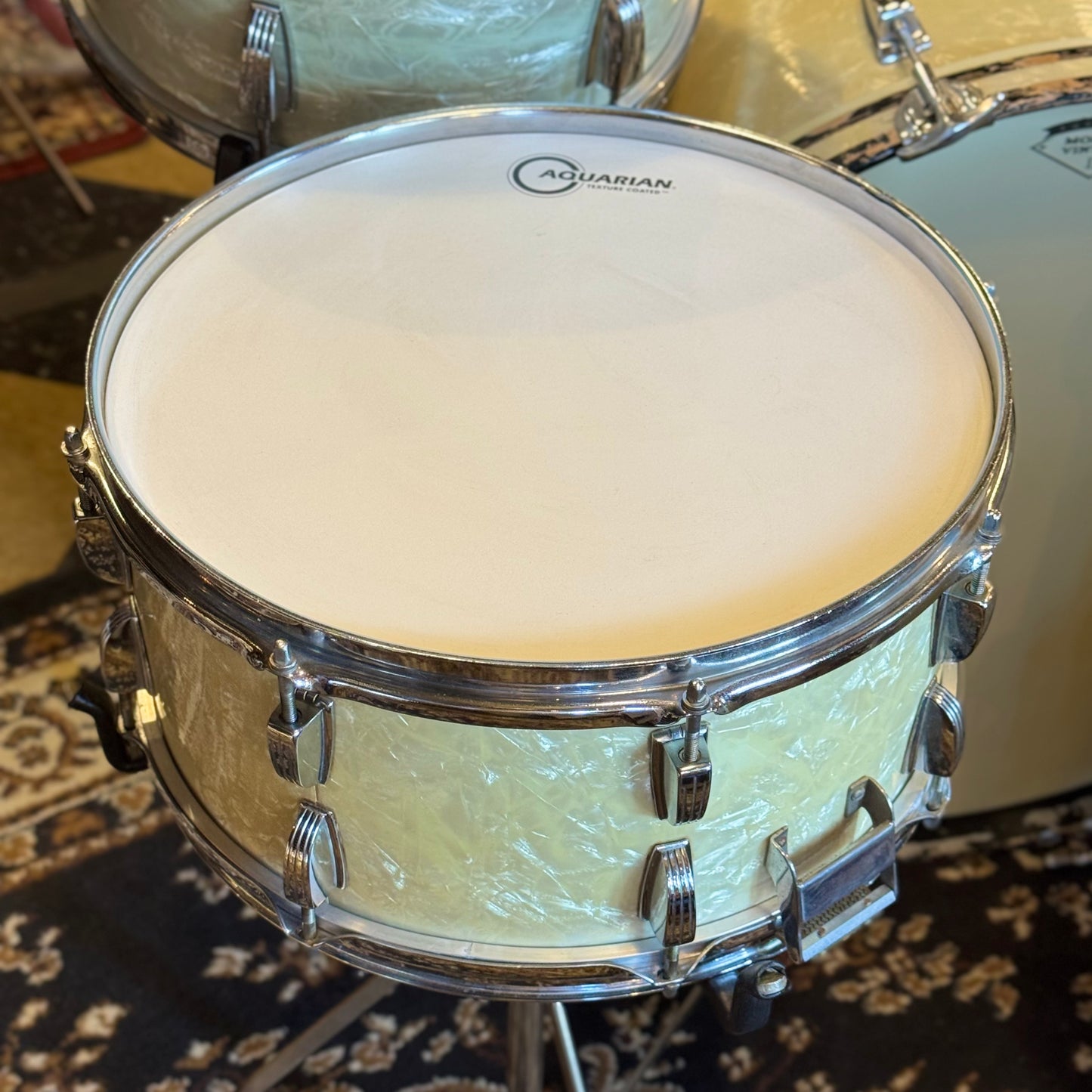 VINTAGE 1950's WFL Drum Set in White Marine Pearl - 14x24, 9x13, 16x16, 16x16, 6.5x14