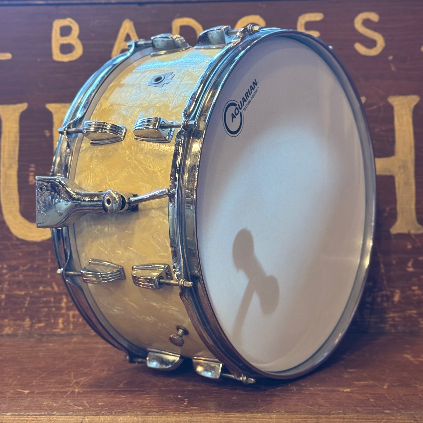 VINTAGE 1950's WFL Drum Set in White Marine Pearl - 14x24, 9x13, 16x16, 16x16, 6.5x14