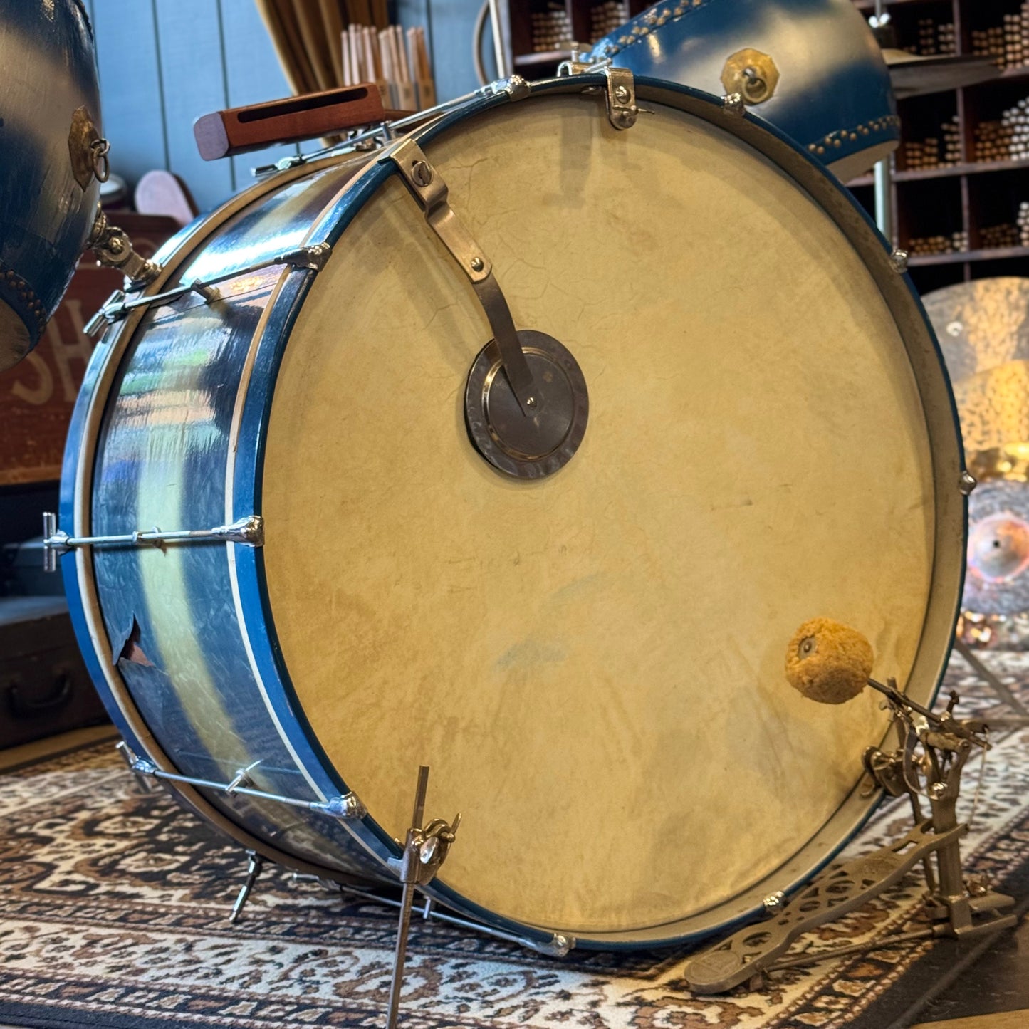 VINTAGE 1920's Leedy & Strupe Trap Kit in Silver & Blue Duco Pearl - 14x28, 9x13, 12x14, 5.5x14