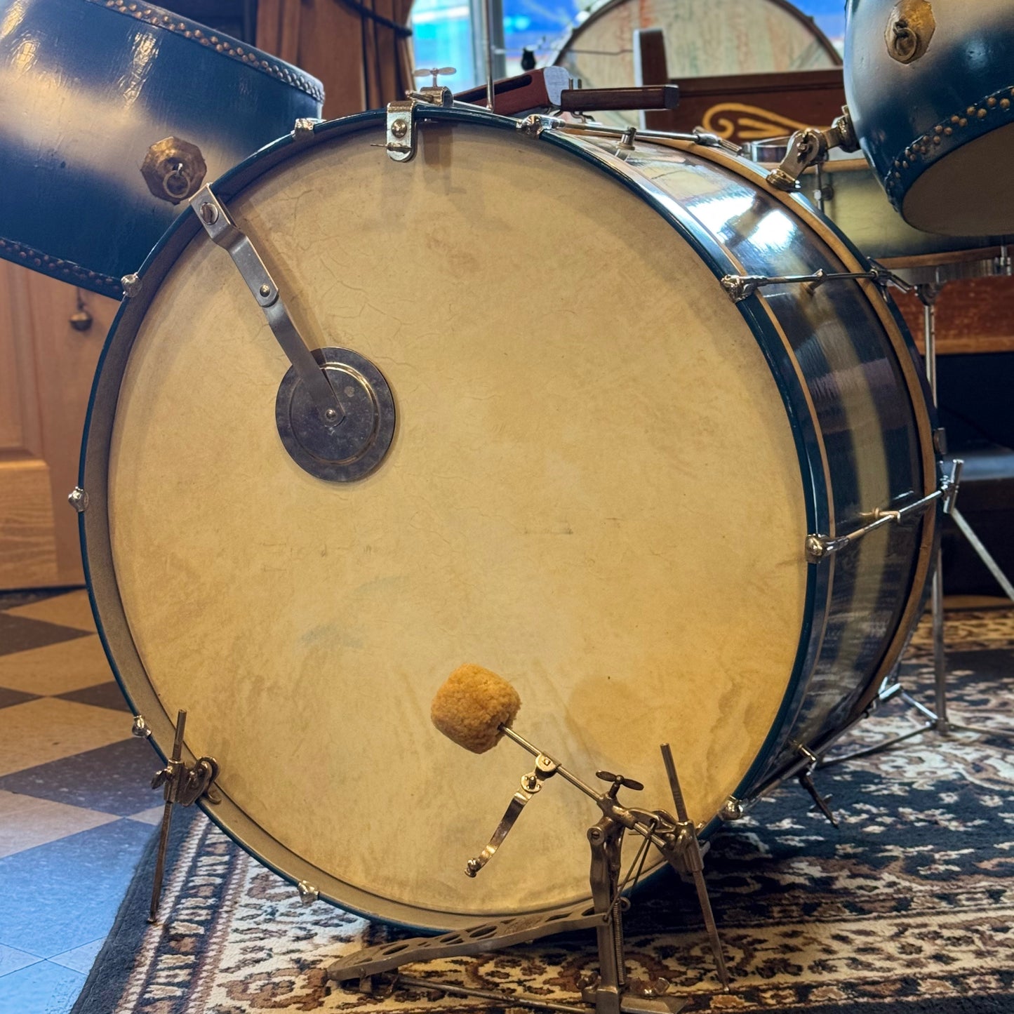 VINTAGE 1920's Leedy & Strupe Trap Kit in Silver & Blue Duco Pearl - 14x28, 9x13, 12x14, 5.5x14