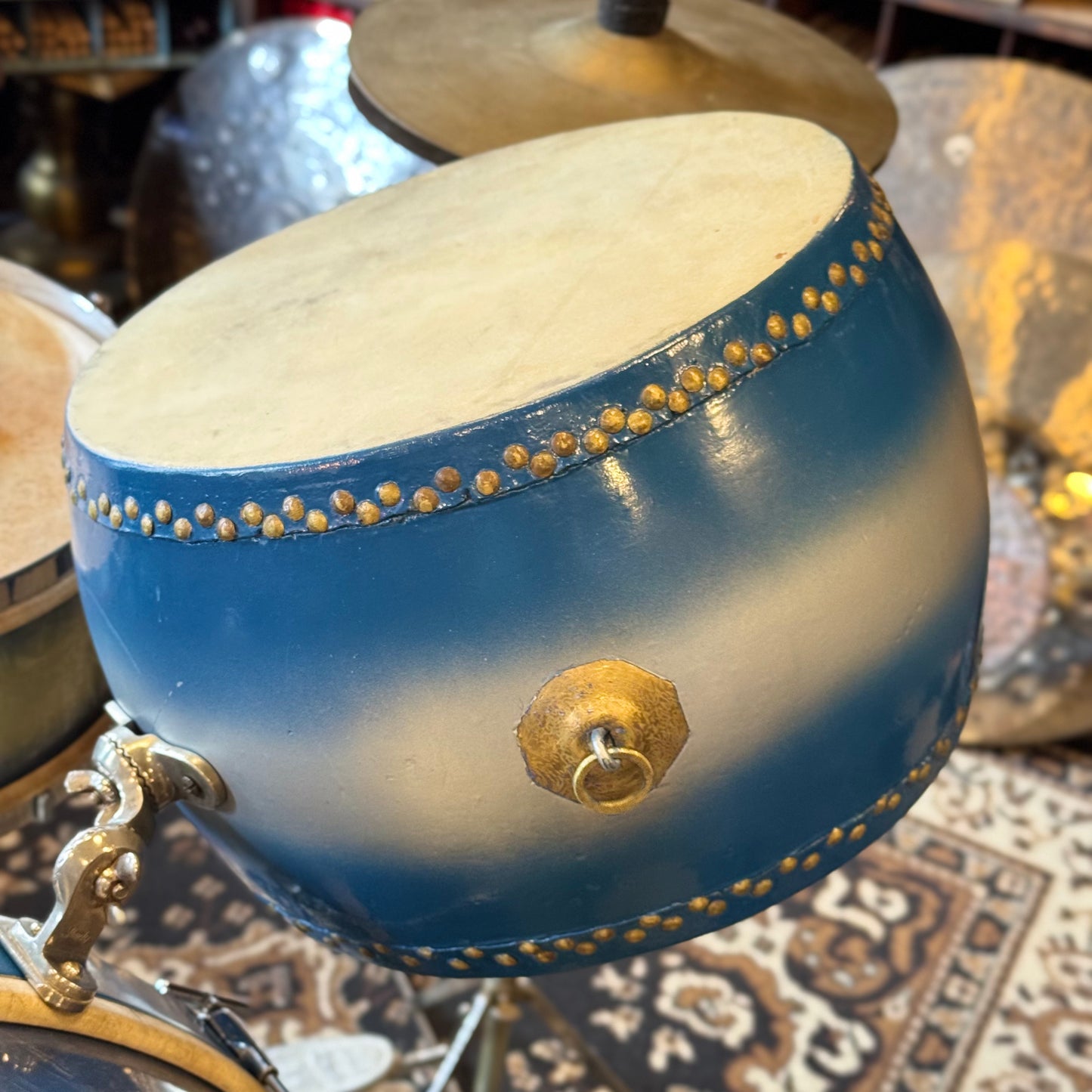 VINTAGE 1920's Leedy & Strupe Trap Kit in Silver & Blue Duco Pearl - 14x28, 9x13, 12x14, 5.5x14