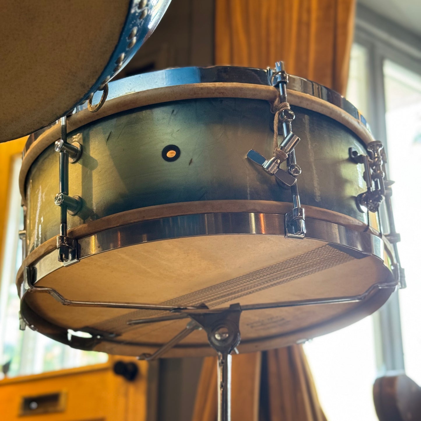 VINTAGE 1920's Leedy & Strupe Trap Kit in Silver & Blue Duco Pearl - 14x28, 9x13, 12x14, 5.5x14