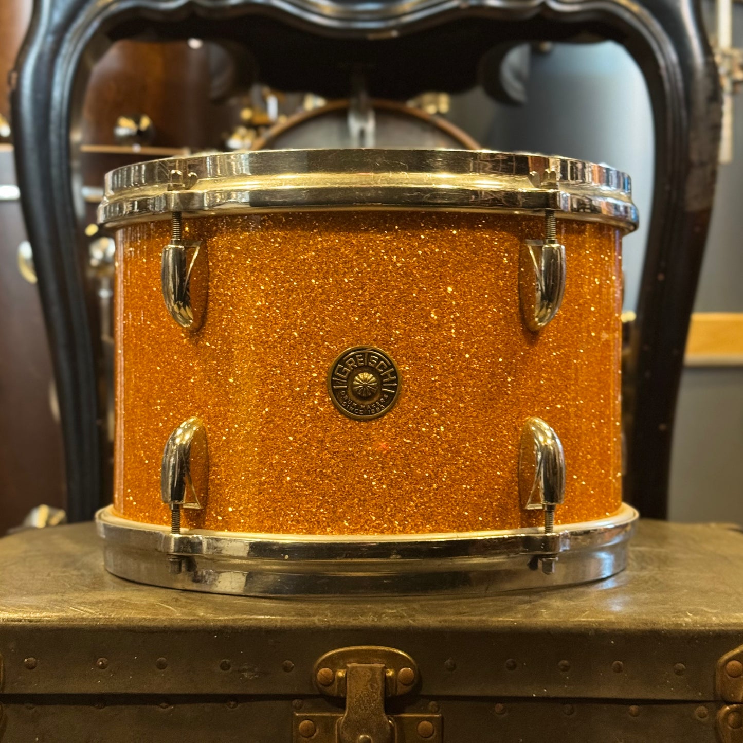 VINTAGE 1960's Gretsch 8x12 Round Badge Tom in Gold Sparkle Rewrap