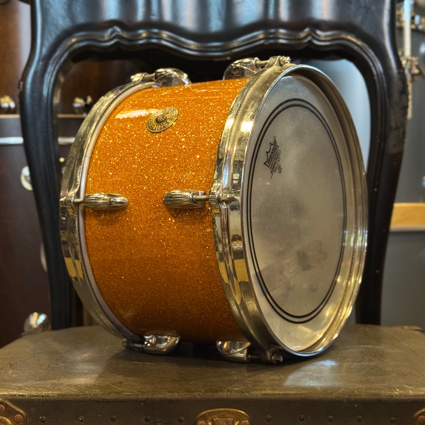 VINTAGE 1960's Gretsch 8x12 Round Badge Tom in Gold Sparkle Rewrap