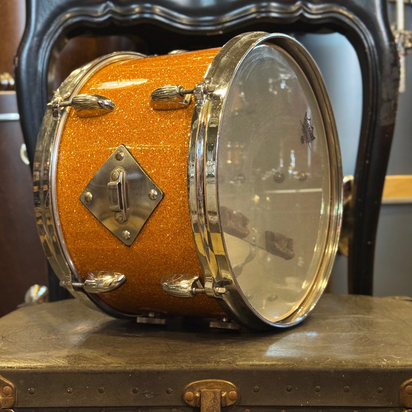 VINTAGE 1960's Gretsch 8x12 Round Badge Tom in Gold Sparkle Rewrap