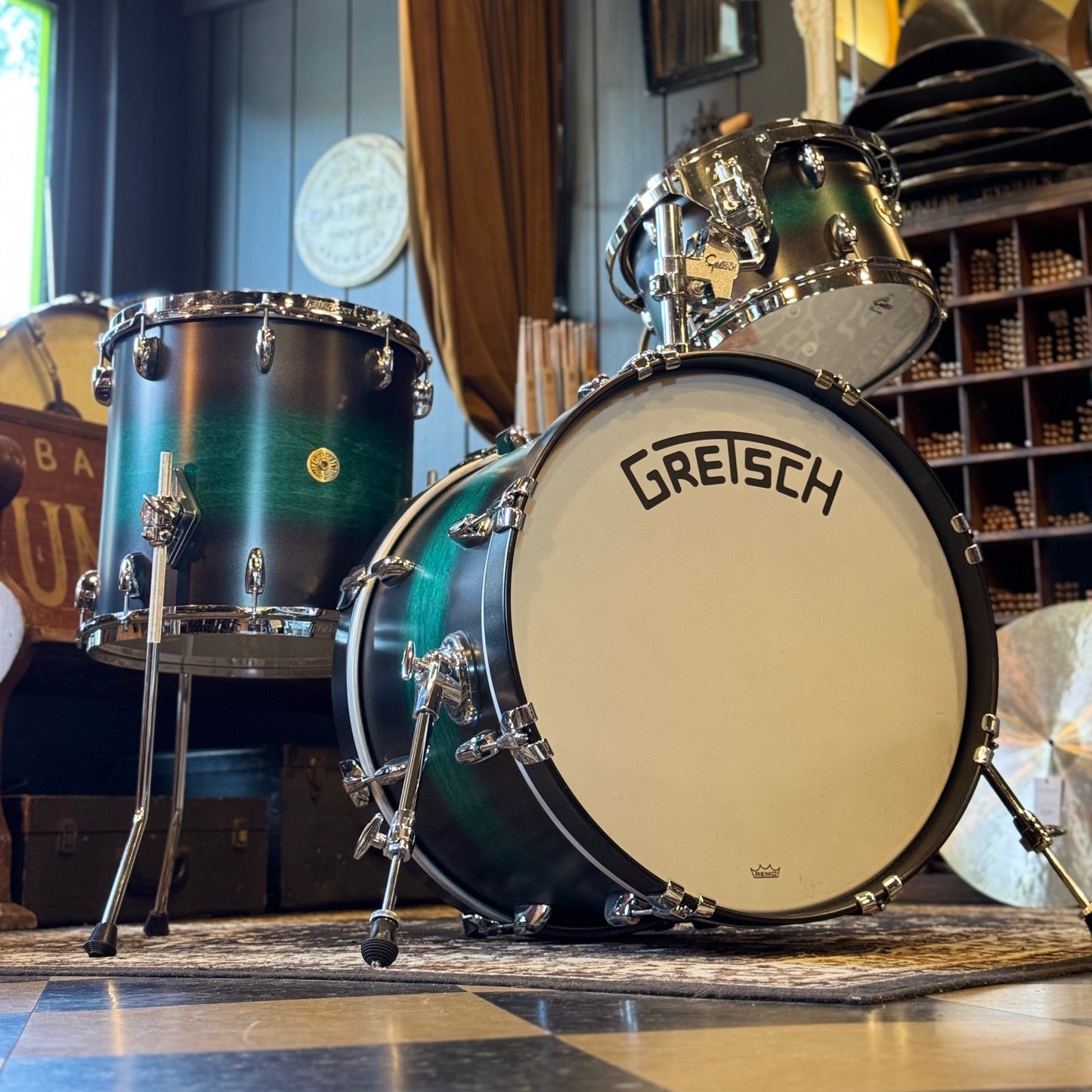 USED 2022 Gretsch Broadkaster in Satin Caribbean Twilight Mist - 14x20, 8x12, 14x14