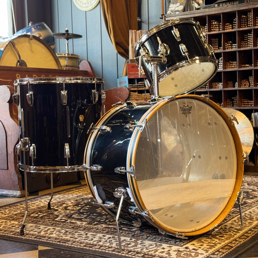 VINTAGE 1960's Ludwig Classic Outfit in Black Cortex - 14x22, 9x13, 16x16