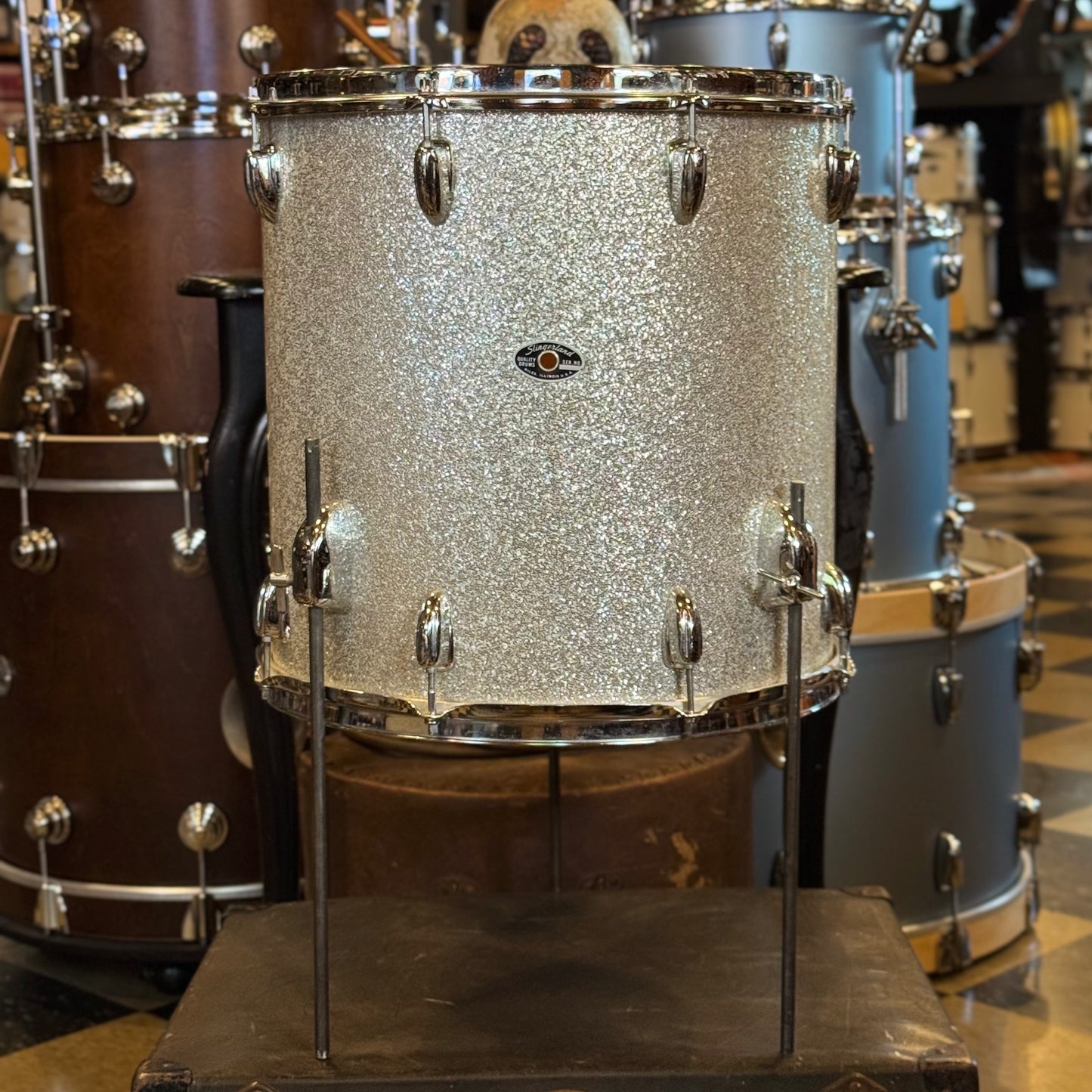 VINTAGE 1970's Slingerland 16x16 Floor Tom in Silver Sparkle