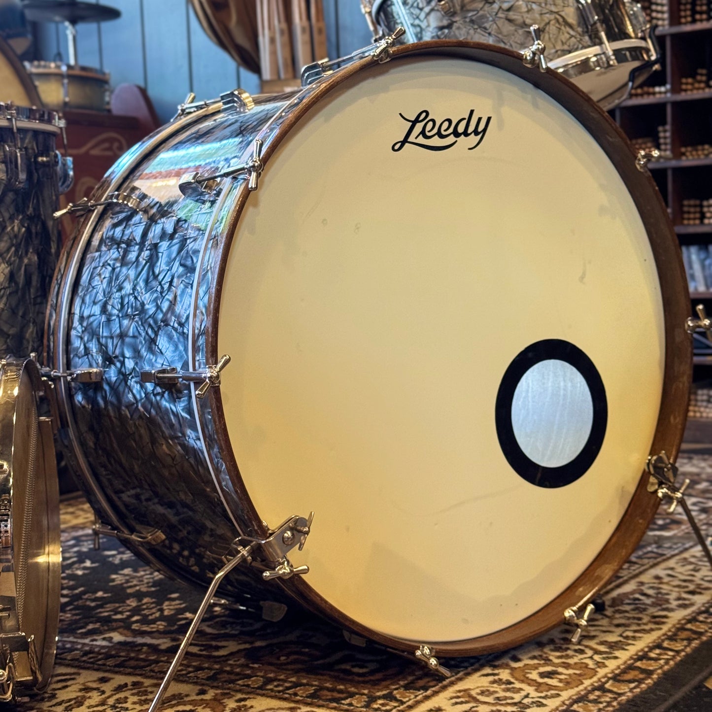 VINTAGE 1940's Leedy Drum Set in Black Diamond Pearl - 14x24, 9x13, 16x16 & 7x14 Broadway Snare Drum