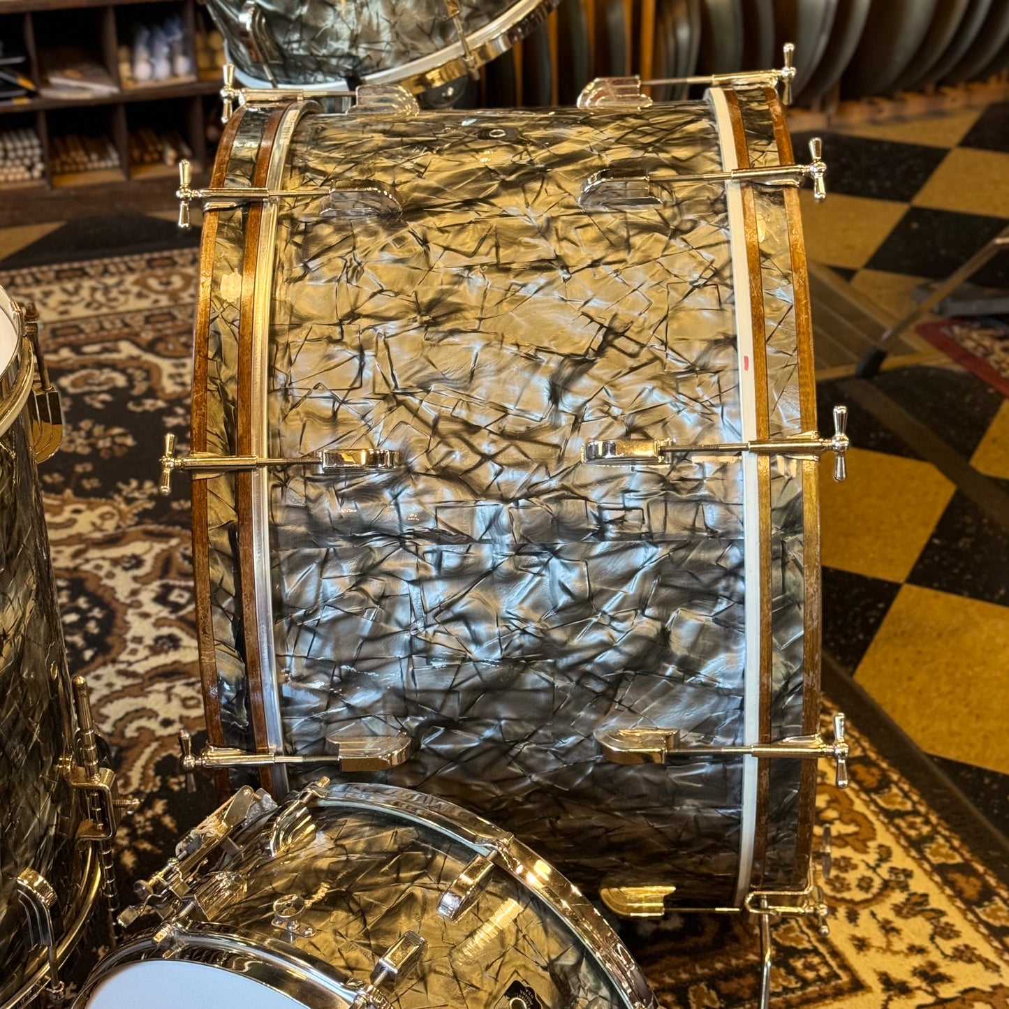 VINTAGE 1940's Leedy Drum Set in Black Diamond Pearl - 14x24, 9x13, 16x16 & 7x14 Broadway Snare Drum