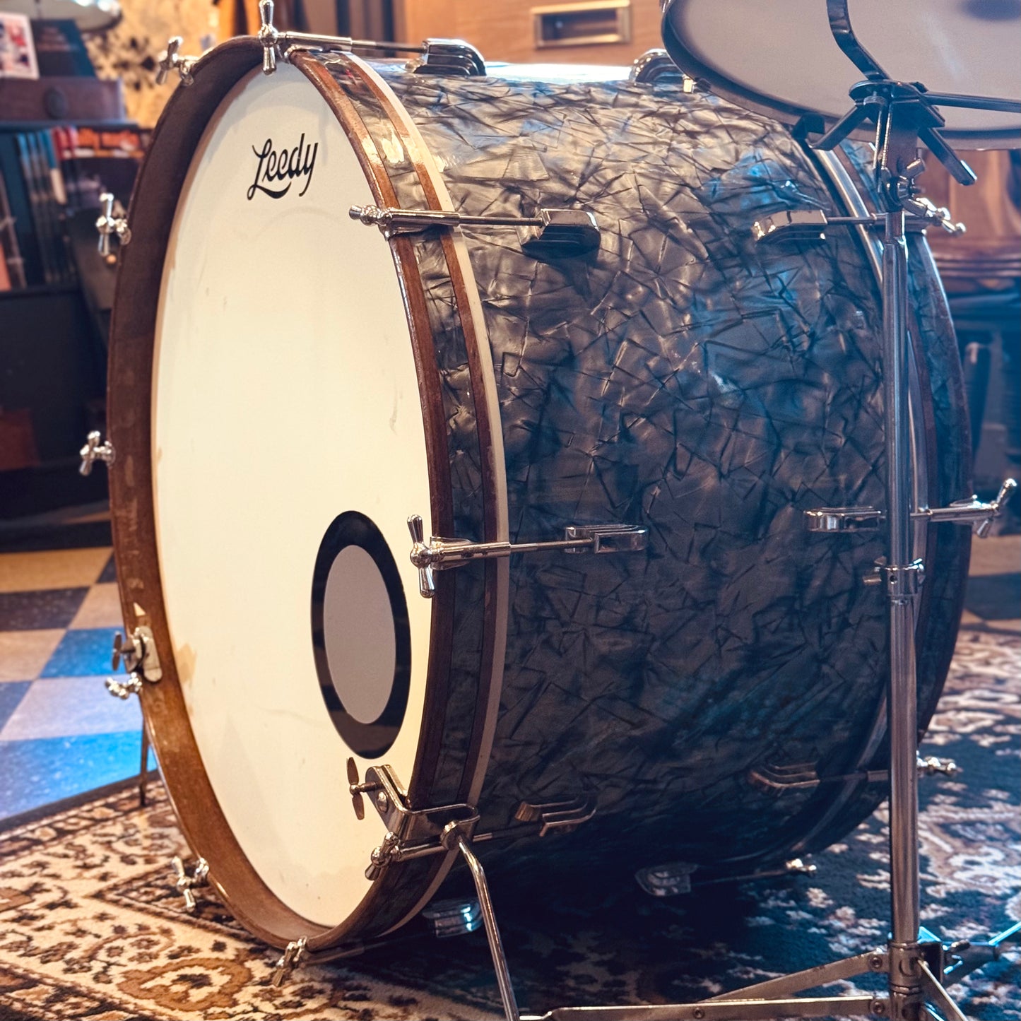 VINTAGE 1940's Leedy Drum Set in Black Diamond Pearl - 14x24, 9x13, 16x16 & 7x14 Broadway Snare Drum