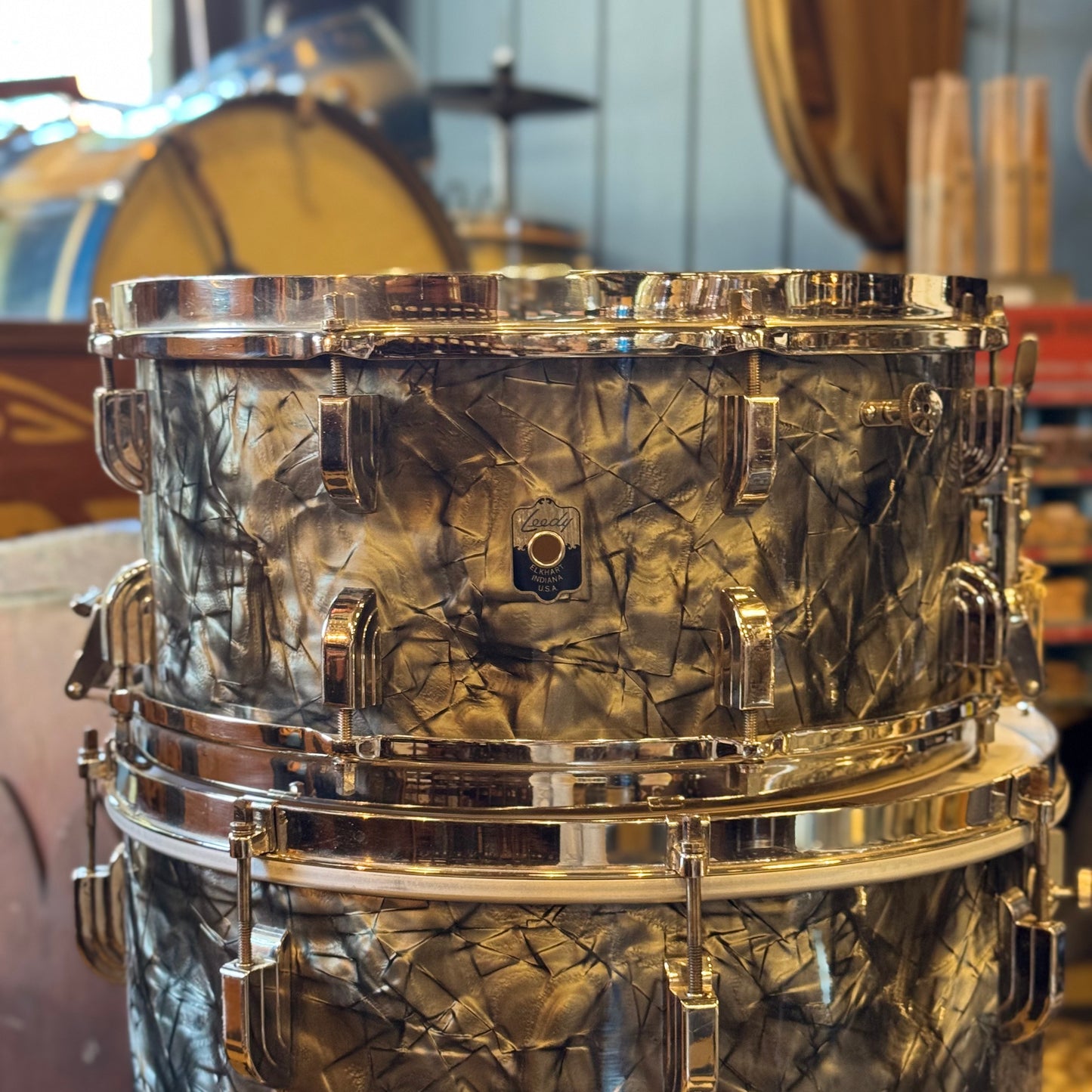 VINTAGE 1940's Leedy Drum Set in Black Diamond Pearl - 14x24, 9x13, 16x16 & 7x14 Broadway Snare Drum