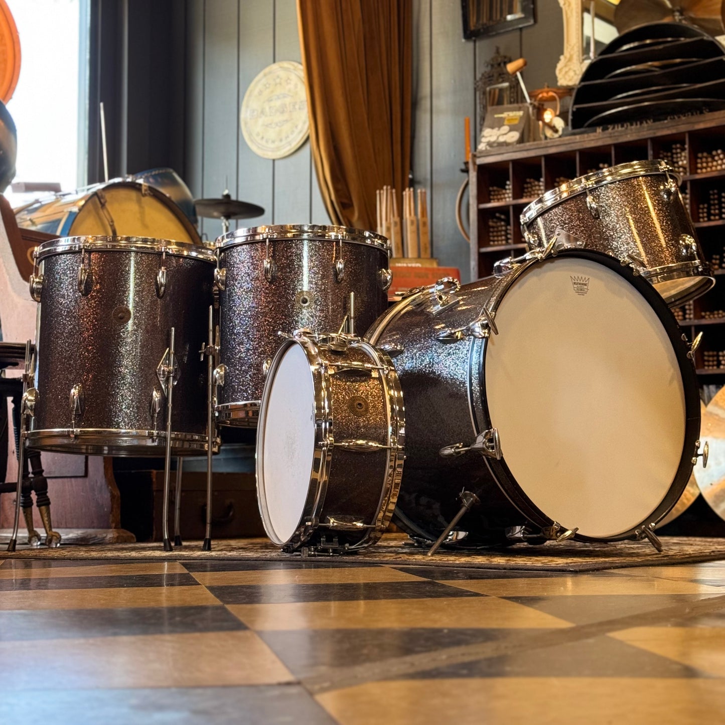 VINTAGE 1960's Gretsch Round Badge Drum Set in Starlight Sparkle - 14x20, 9x13, 14x14, 16x16, 5.5x14