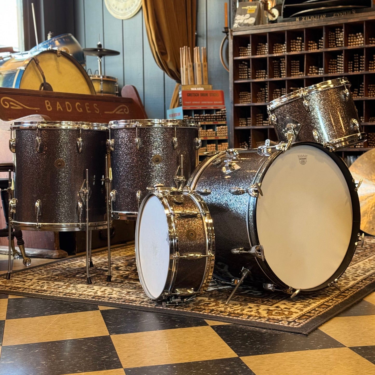 VINTAGE 1960's Gretsch Round Badge Drum Set in Starlight Sparkle - 14x20, 9x13, 14x14, 16x16, 5.5x14