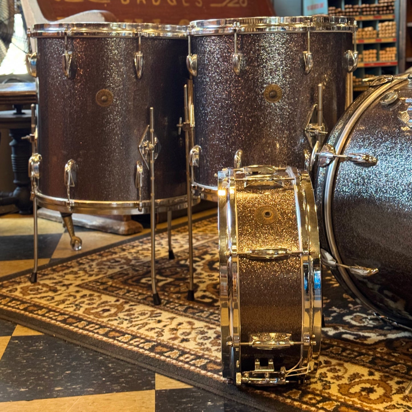 VINTAGE 1960's Gretsch Round Badge Drum Set in Starlight Sparkle - 14x20, 9x13, 14x14, 16x16, 5.5x14