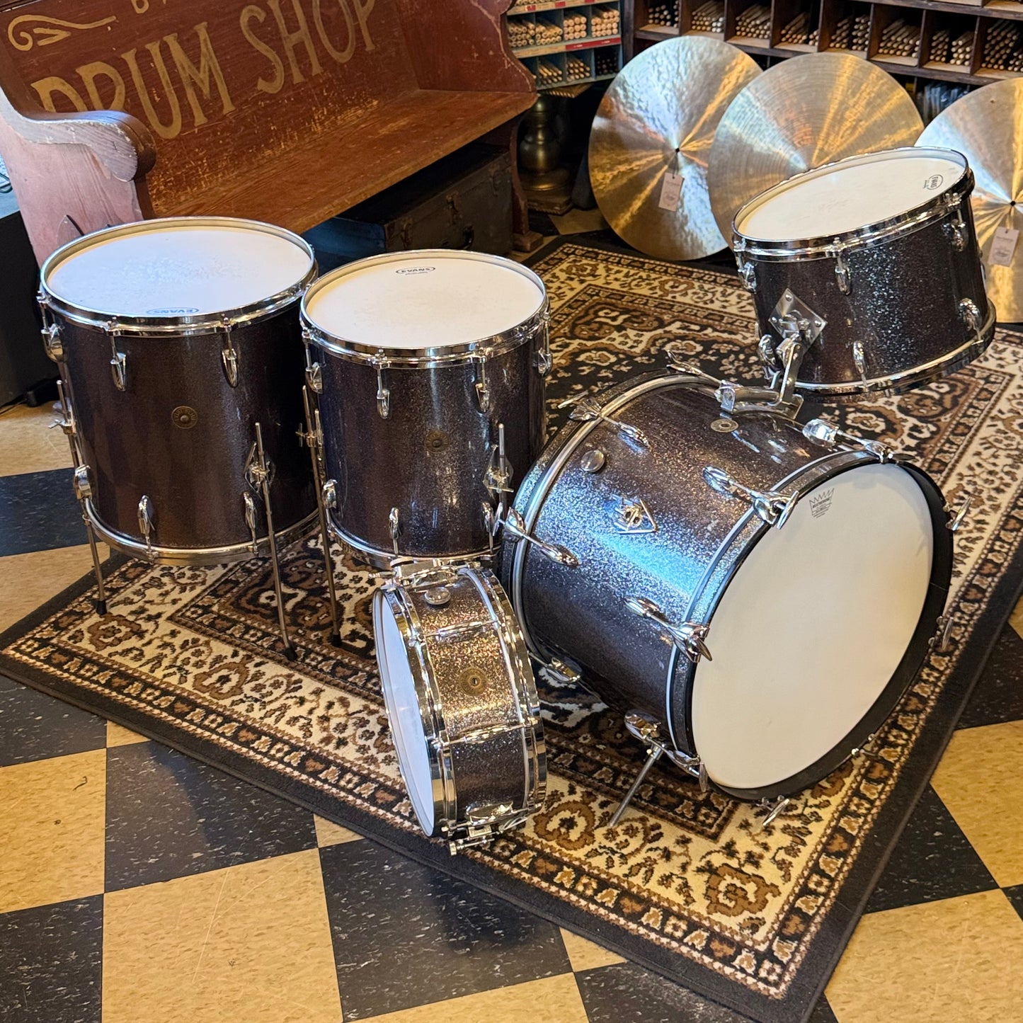 VINTAGE 1960's Gretsch Round Badge Drum Set in Starlight Sparkle - 14x20, 9x13, 14x14, 16x16, 5.5x14