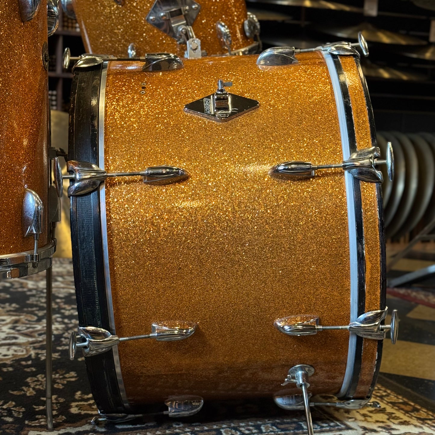 VINTAGE 1960's Gretsch Round Badge "Name Band" Outfit in Gold Sparkle - 14x22, 9x13, 16x16
