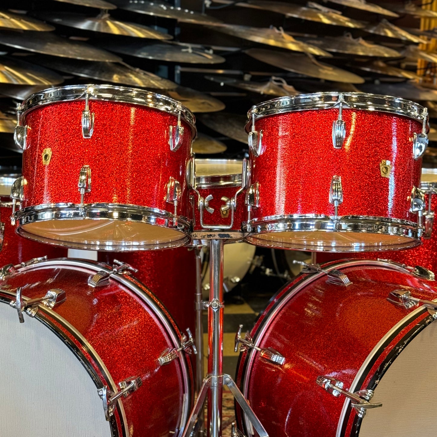 VINTAGE 1961-1962 Ludwig Pre-Serial No. 981 Blue Note Outfit in Red Sparkle w/ Canister Throne 14x20, 14x20, 8x12, 8x12, 16x16, 16x18