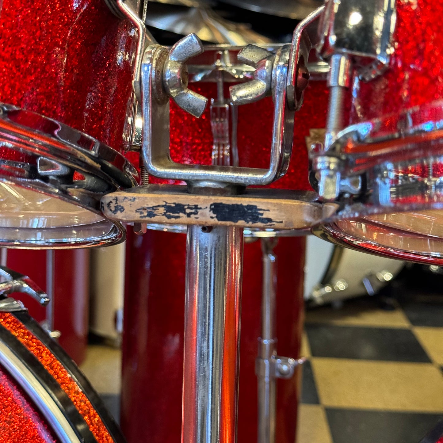 VINTAGE 1961-1962 Ludwig Pre-Serial No. 981 Blue Note Outfit in Red Sparkle w/ Canister Throne 14x20, 14x20, 8x12, 8x12, 16x16, 16x18