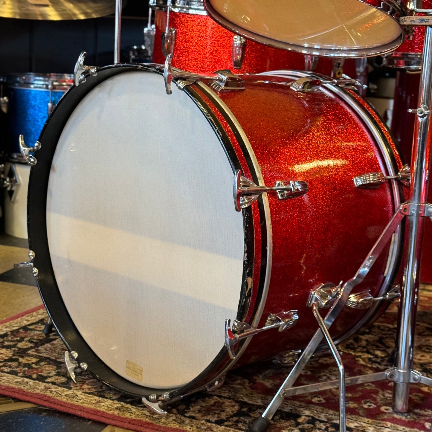 VINTAGE 1961-1962 Ludwig Pre-Serial No. 981 Blue Note Outfit in Red Sparkle w/ Canister Throne 14x20, 14x20, 8x12, 8x12, 16x16, 16x18