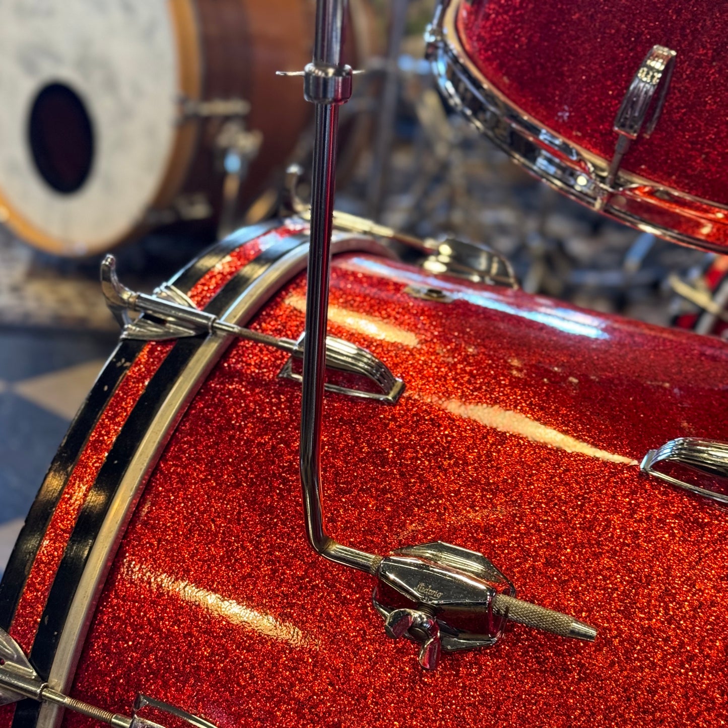 VINTAGE 1961-1962 Ludwig Pre-Serial No. 981 Blue Note Outfit in Red Sparkle w/ Canister Throne 14x20, 14x20, 8x12, 8x12, 16x16, 16x18