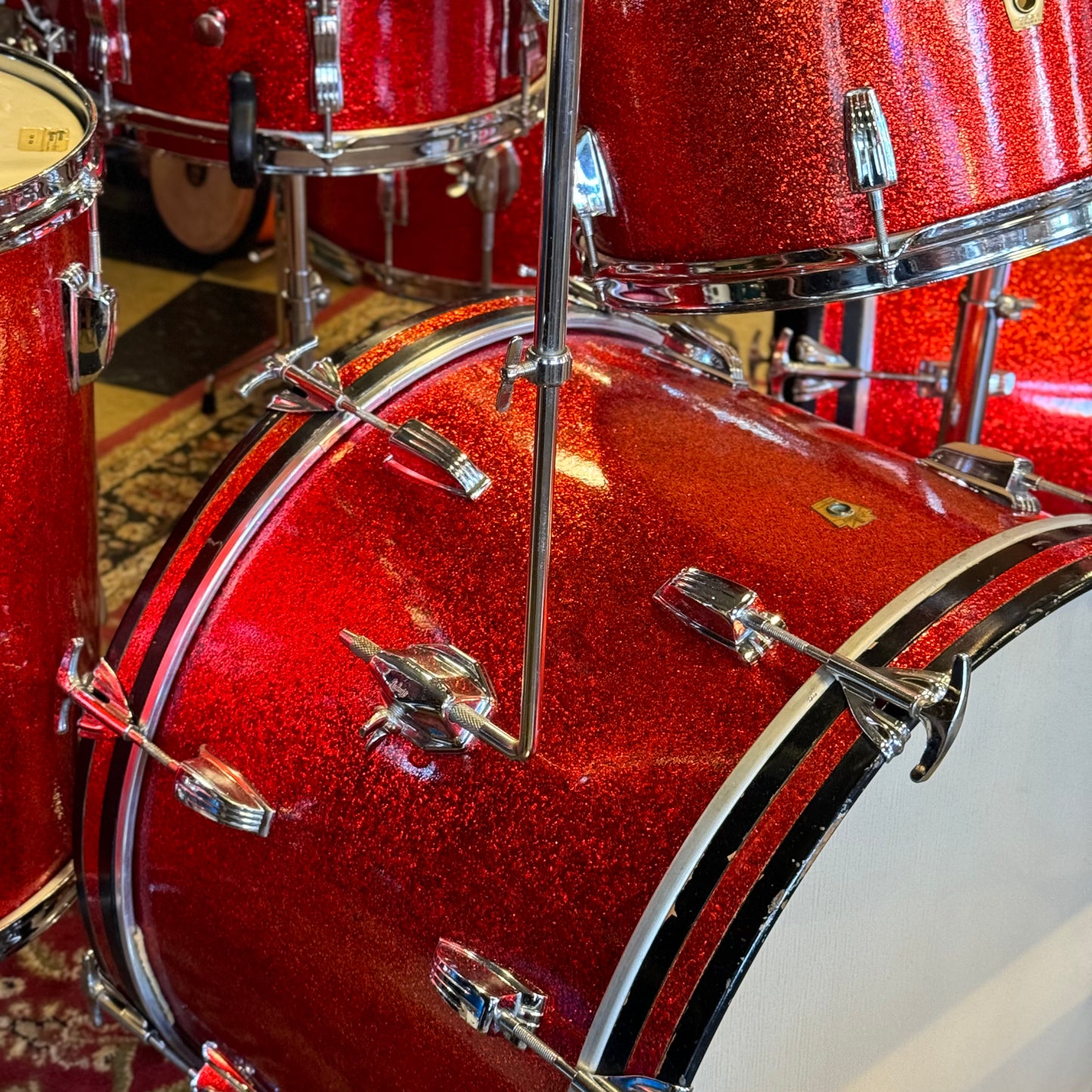 VINTAGE 1961-1962 Ludwig Pre-Serial No. 981 Blue Note Outfit in Red Sparkle w/ Canister Throne 14x20, 14x20, 8x12, 8x12, 16x16, 16x18