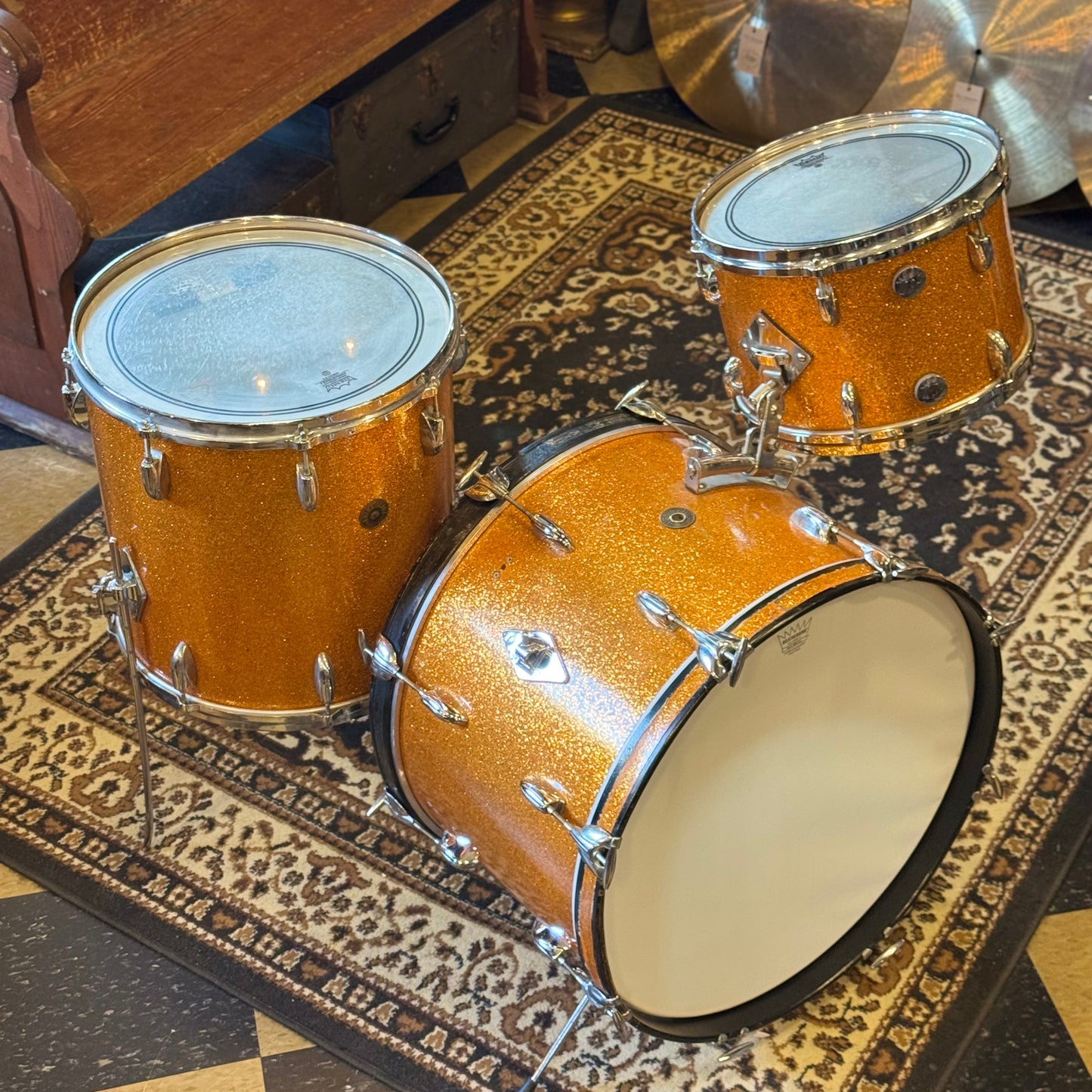 VINTAGE 1960's Gretsch Round Badge "Name Band" Outfit in Gold Sparkle - 14x22, 9x13, 16x16