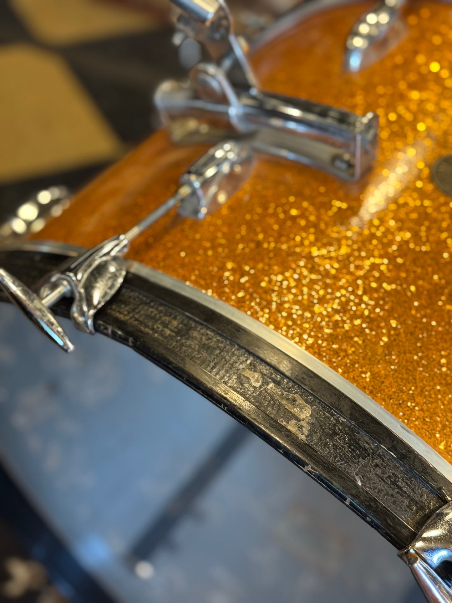 VINTAGE 1960's Gretsch Round Badge "Name Band" Outfit in Gold Sparkle - 14x22, 9x13, 16x16