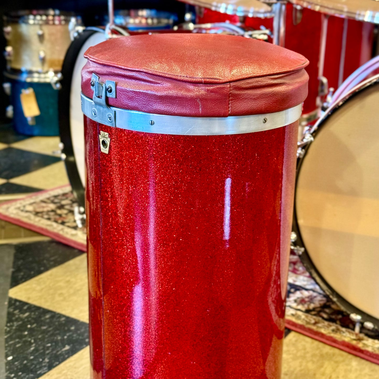 VINTAGE 1961-1962 Ludwig Pre-Serial No. 981 Blue Note Outfit in Red Sparkle w/ Canister Throne 14x20, 14x20, 8x12, 8x12, 16x16, 16x18