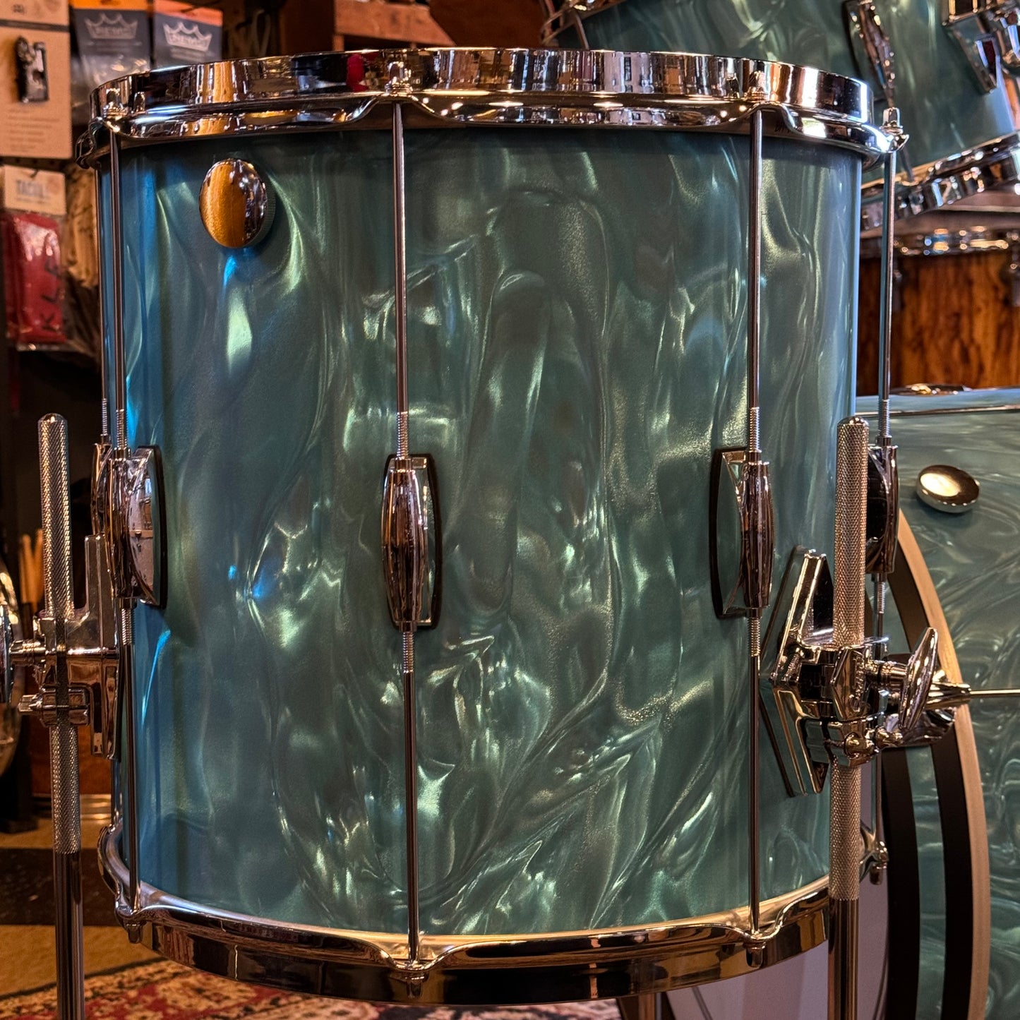 USED Gretsch Broadkaster Heritage Build in Satin Aqua Flame - 14x20, 8x12, 14x14