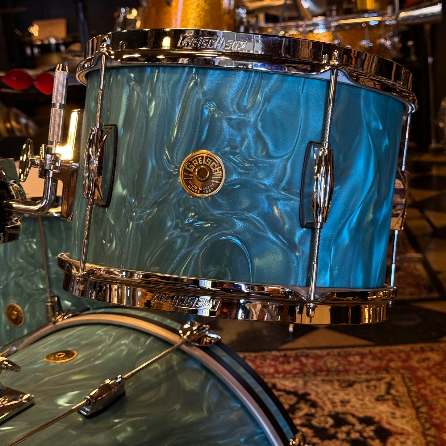 USED Gretsch Broadkaster Heritage Build in Satin Aqua Flame - 14x20, 8x12, 14x14