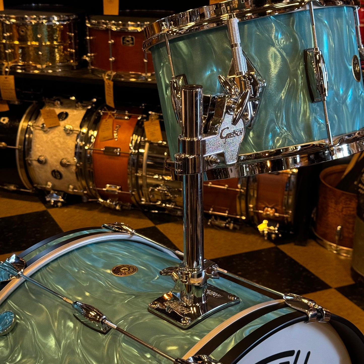 USED Gretsch Broadkaster Heritage Build in Satin Aqua Flame - 14x20, 8x12, 14x14