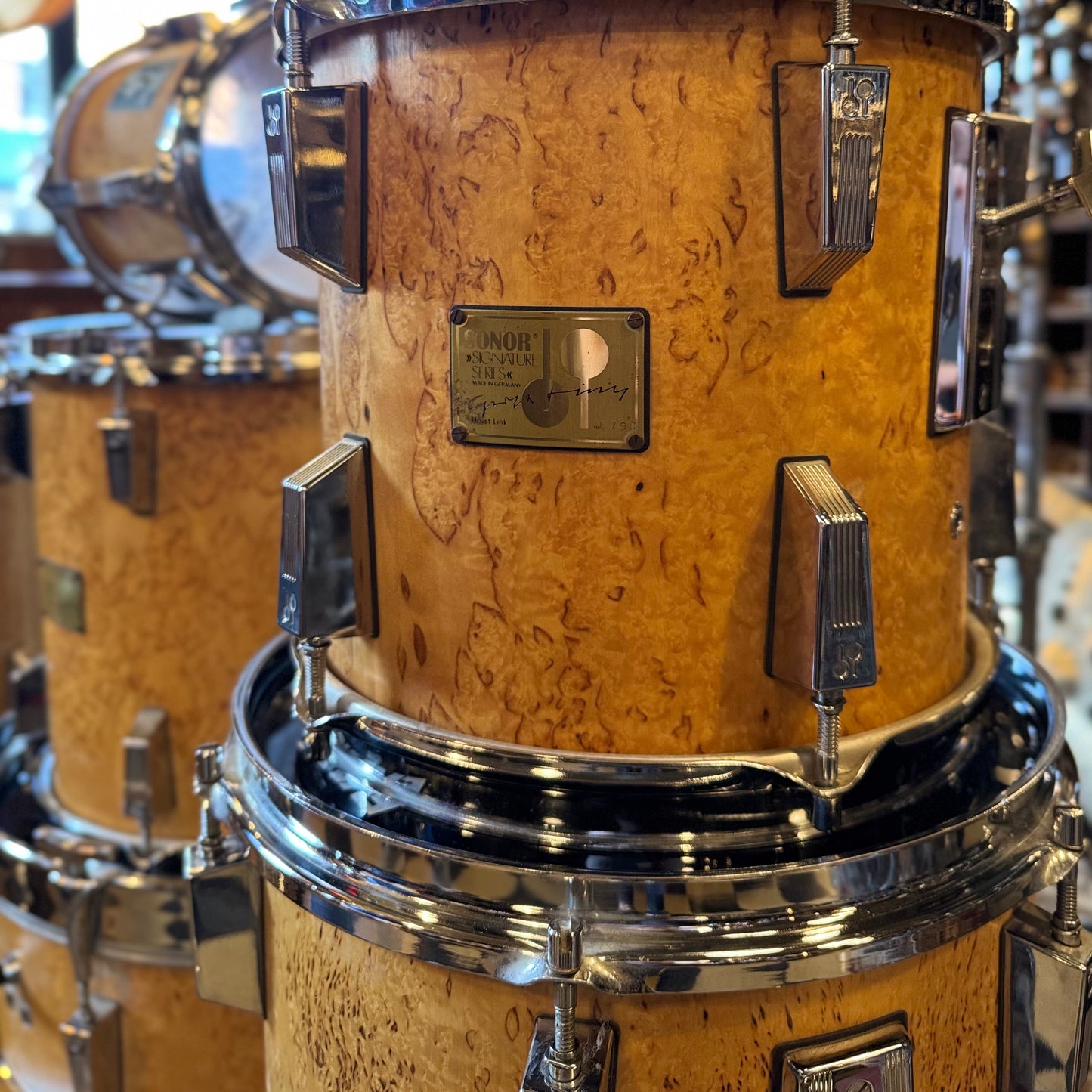 VINTAGE 1980's Sonor Signature Horst Link Heavy Beech Drum Set in Scandinavian Maserbirke - 20x20, 8x8, 10x10, 12x12, 13x13, 14x14, 15x15, 16x16