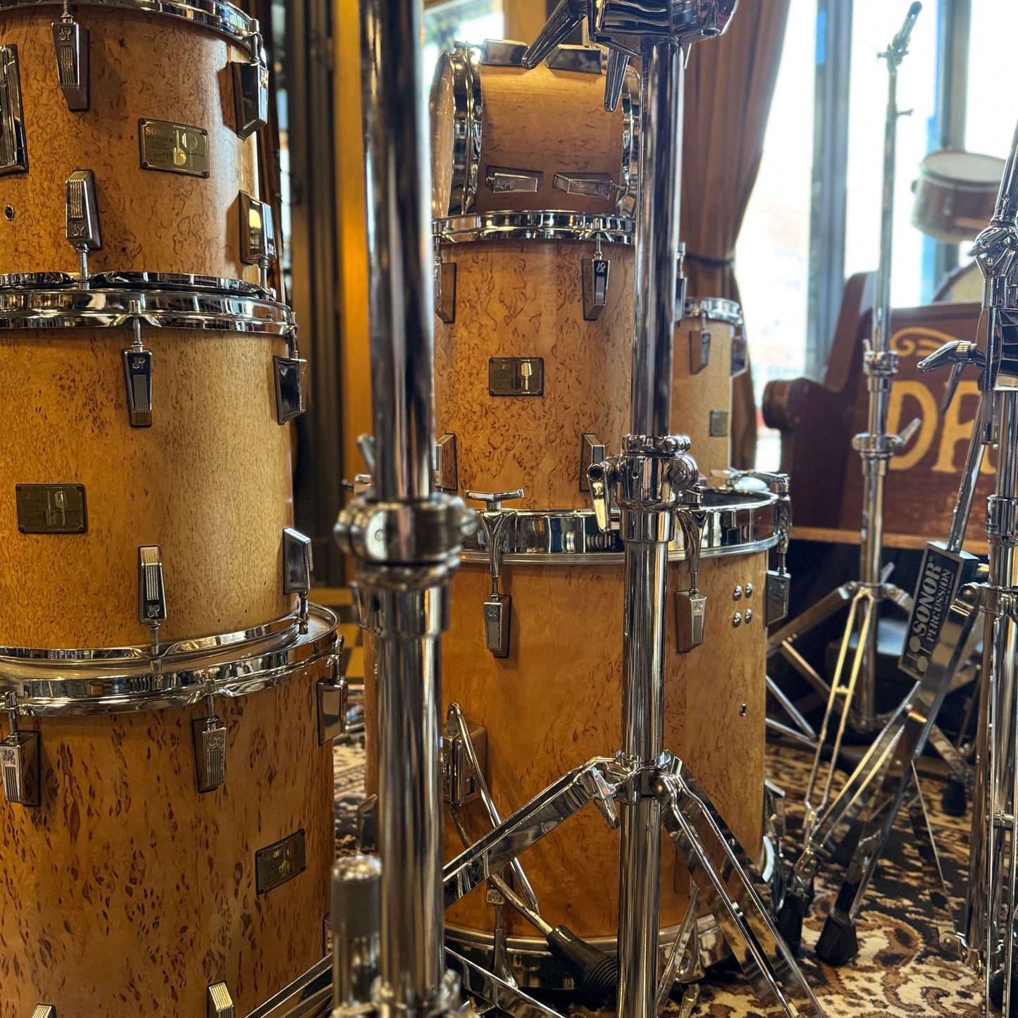 VINTAGE 1980's Sonor Signature Horst Link Heavy Beech Drum Set in Scandinavian Maserbirke - 20x20, 8x8, 10x10, 12x12, 13x13, 14x14, 15x15, 16x16