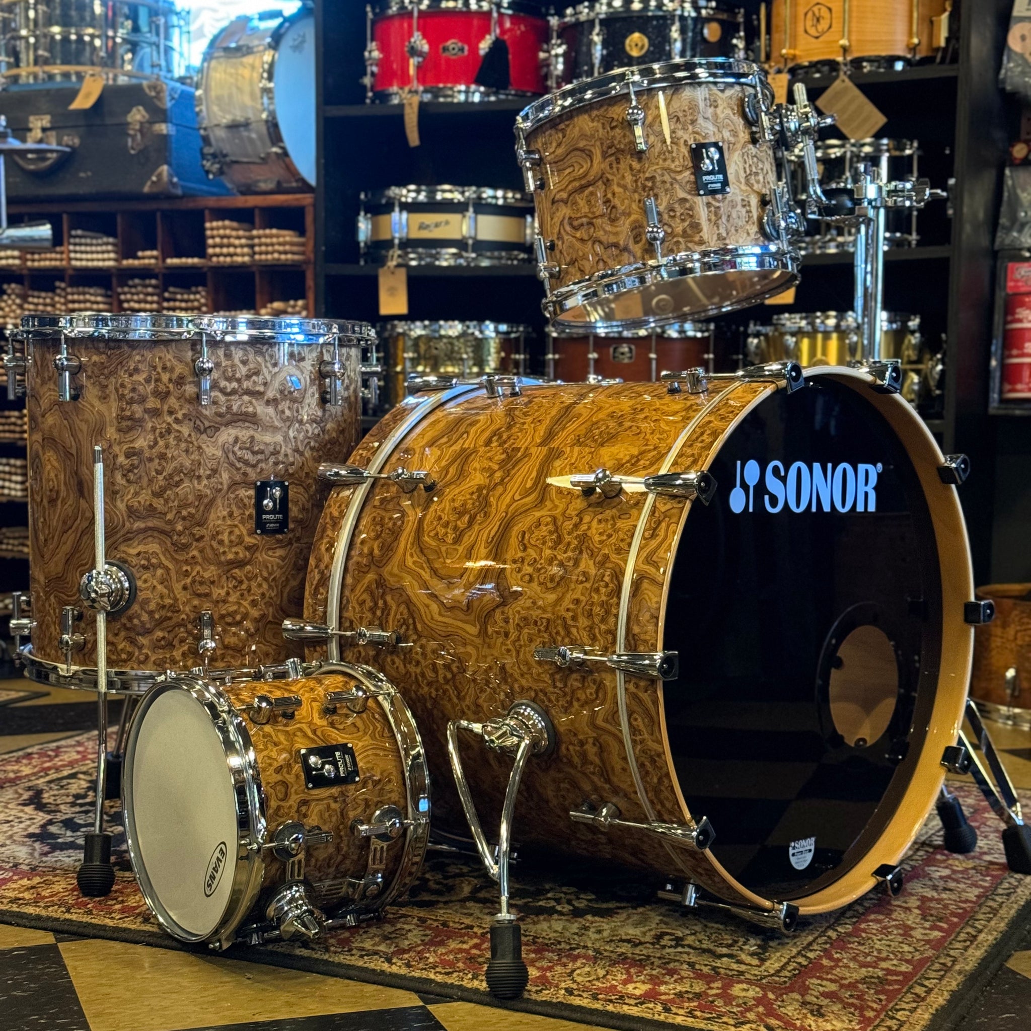 USED Sonor Prolite in Chocolate Burl Veneer - 18x22, 8x10, 9x12, 16x16