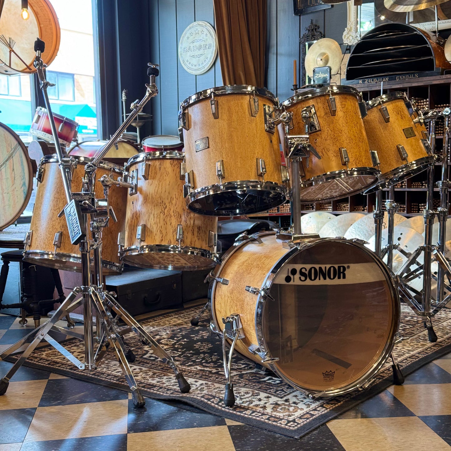 VINTAGE 1980's Sonor Signature Horst Link Heavy Beech Drum Set in Scandinavian Maserbirke - 20x20, 8x8, 10x10, 12x12, 13x13, 14x14, 15x15, 16x16