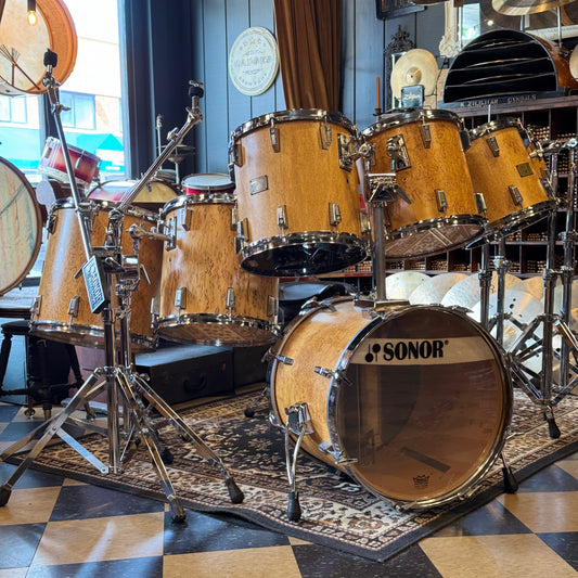 VINTAGE 1980's Sonor Signature Horst Link Heavy Beech Drum Set in Scandinavian Maserbirke - 17x20, 8x8, 10x10, 12x12, 13x13, 14x14, 15x15, 16x16