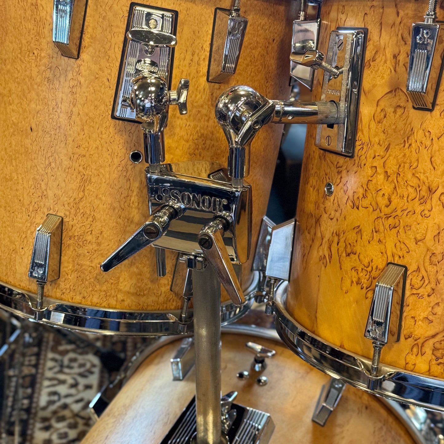 VINTAGE 1980's Sonor Signature Horst Link Heavy Beech Drum Set in Scandinavian Maserbirke - 20x20, 8x8, 10x10, 12x12, 13x13, 14x14, 15x15, 16x16
