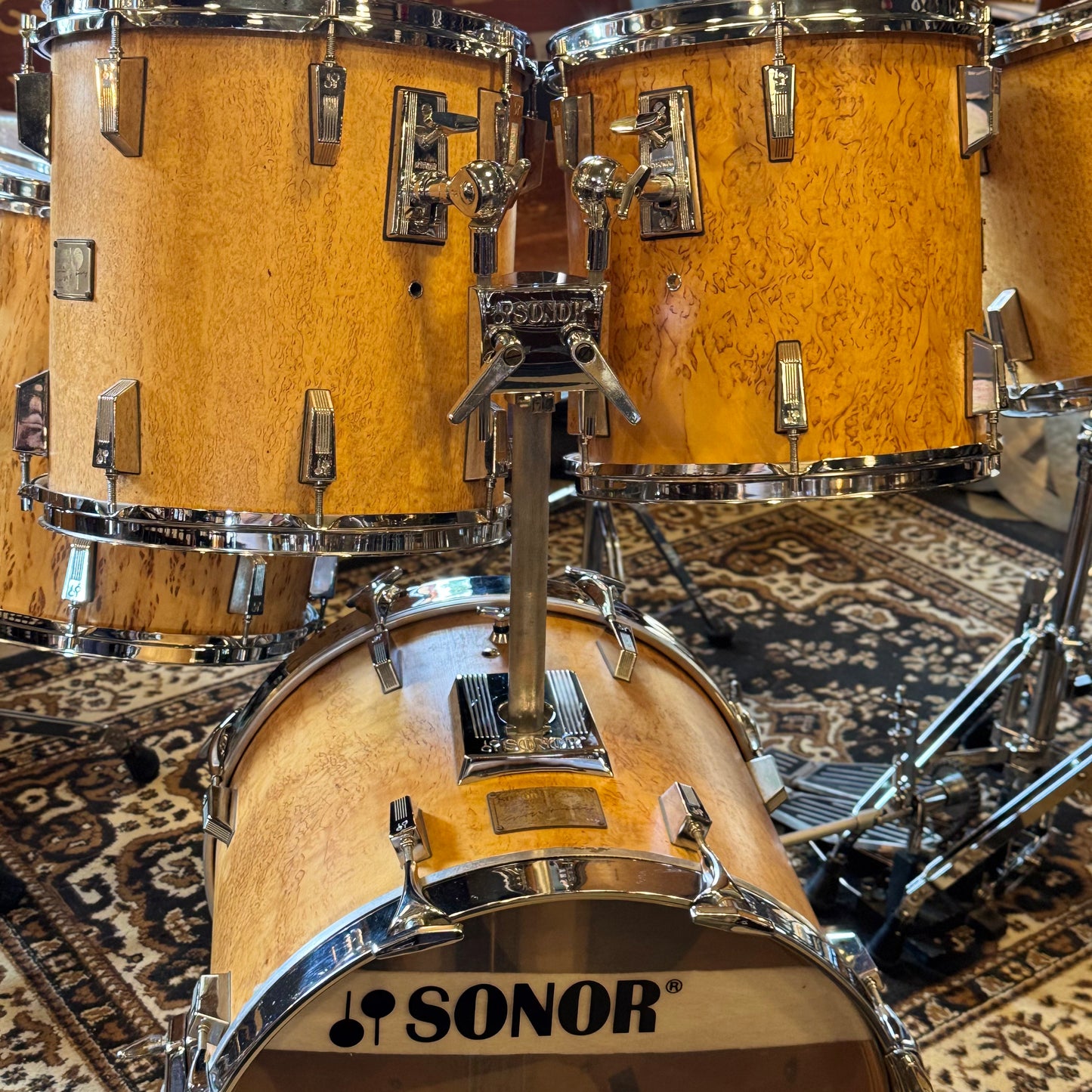 VINTAGE 1980's Sonor Signature Horst Link Heavy Beech Drum Set in Scandinavian Maserbirke - 20x20, 8x8, 10x10, 12x12, 13x13, 14x14, 15x15, 16x16
