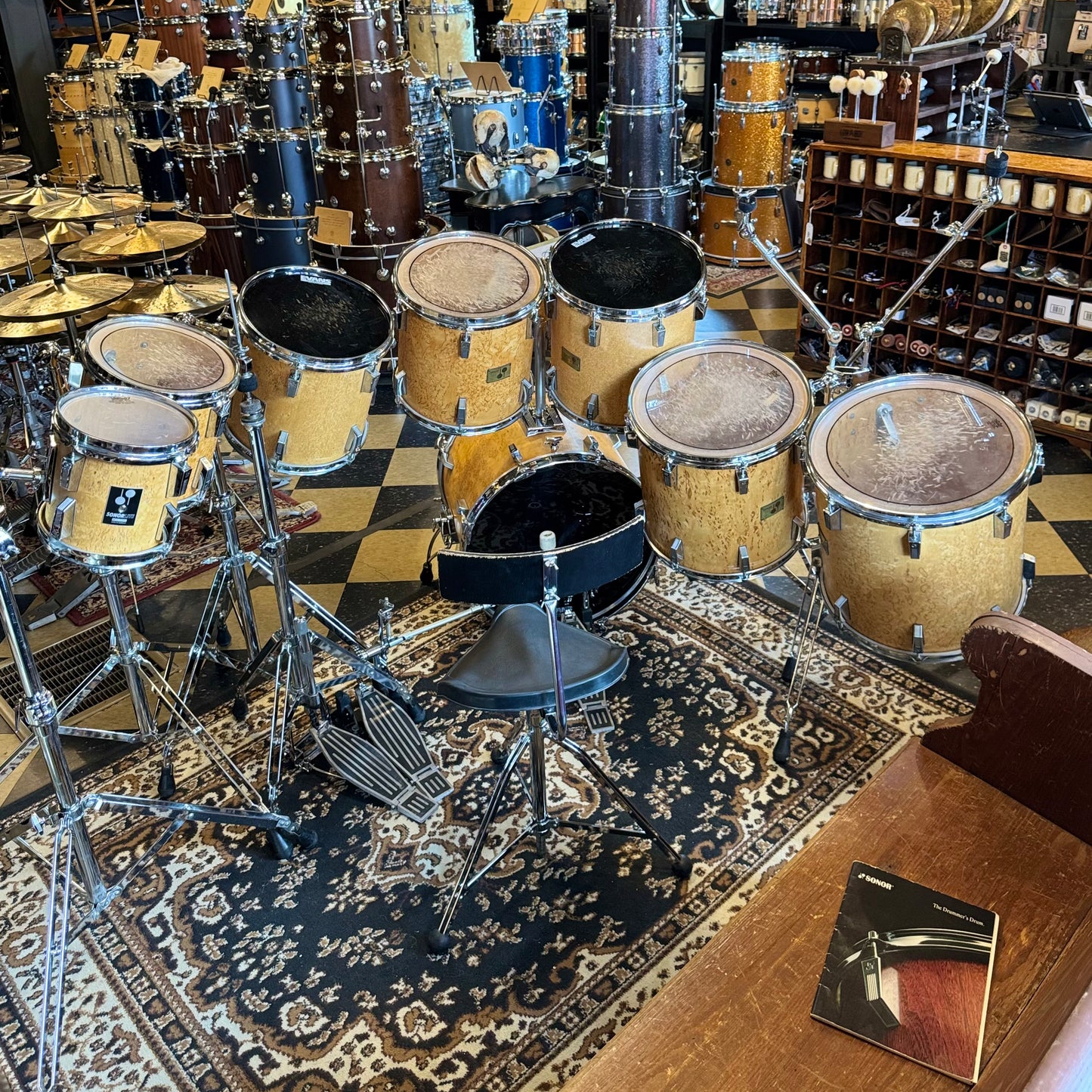 VINTAGE 1980's Sonor Signature Horst Link Heavy Beech Drum Set in Scandinavian Maserbirke - 20x20, 8x8, 10x10, 12x12, 13x13, 14x14, 15x15, 16x16