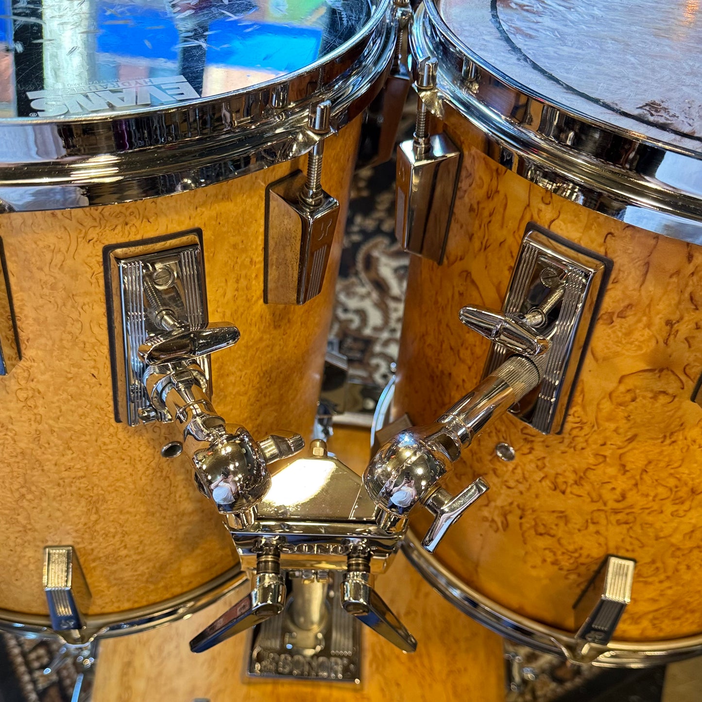 VINTAGE 1980's Sonor Signature Horst Link Heavy Beech Drum Set in Scandinavian Maserbirke - 20x20, 8x8, 10x10, 12x12, 13x13, 14x14, 15x15, 16x16