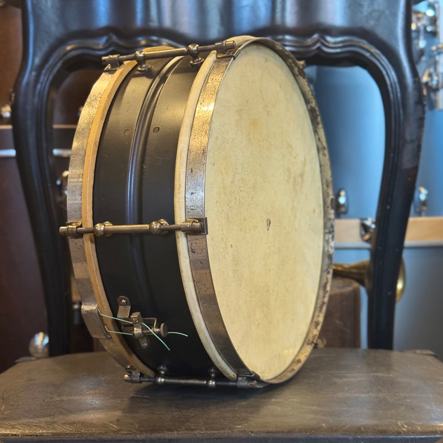 VINTAGE 1920's Leedy 5x14 Utility Snare Drum in Black Enamel