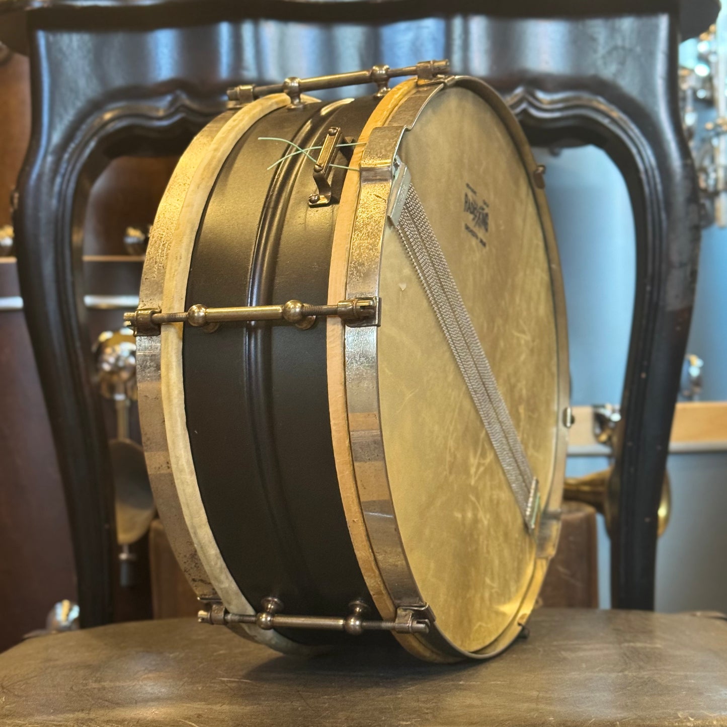 VINTAGE 1920's Leedy 5x14 Utility Snare Drum in Black Enamel
